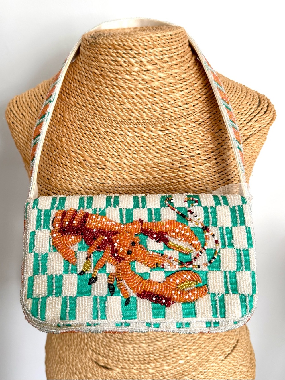NWT T.J.Maxx Beaded Lobster Shoulder Bag in Teal, Cream & Orange